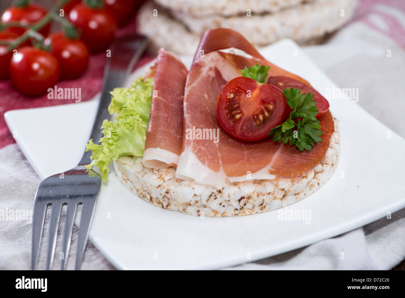 Diet food (rice cakes with healthy topping Stock Photo Alamy