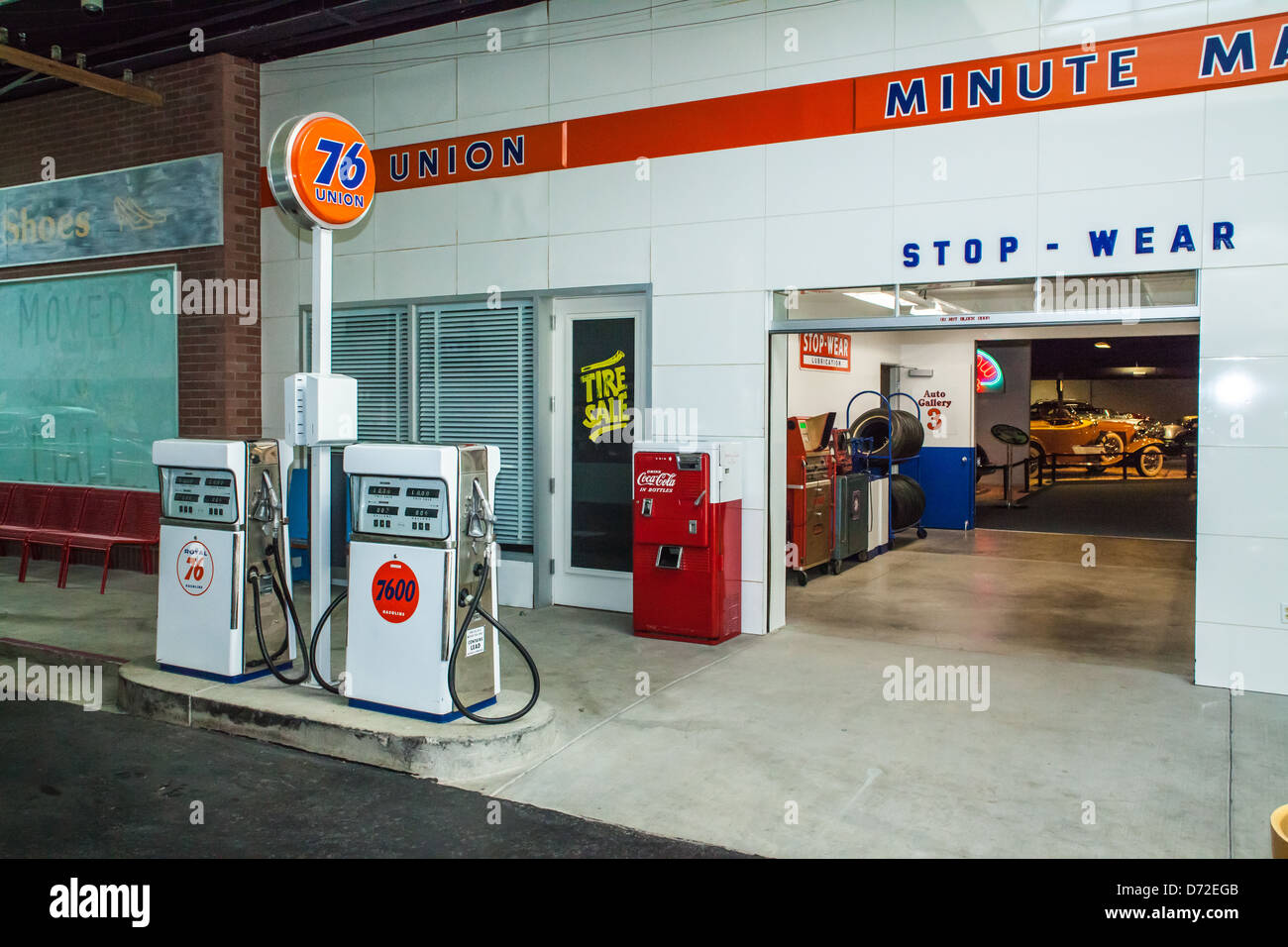 Replica of a nineteen sixties gas station at the National Automobile Museum in Reno Nevada Stock Photo