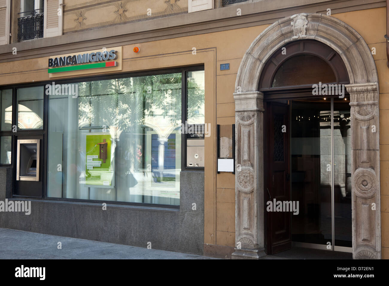 Bellinzona, Switzerland, branch of Migros Bank AG Stock Photo