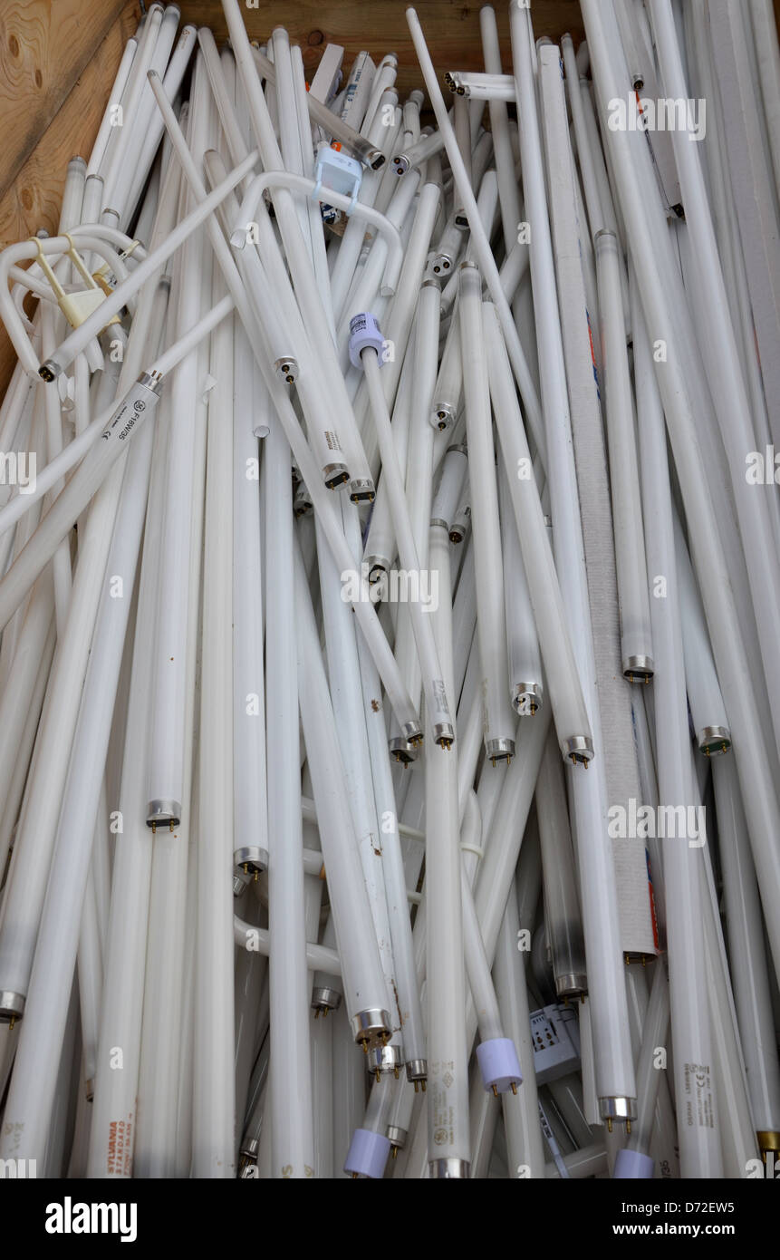 Discarded Fluorescent tubes ready for recycling Stock Photo