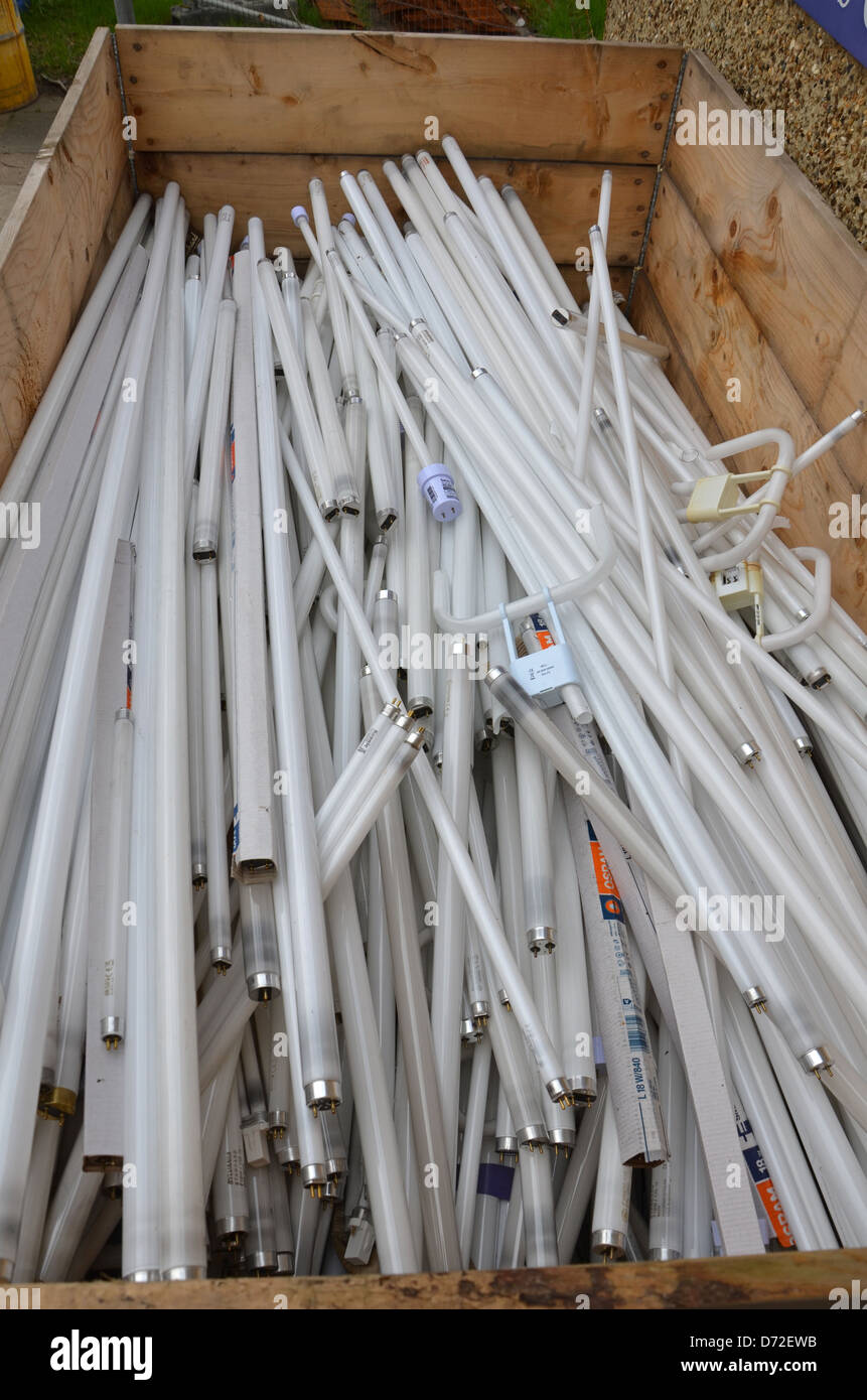 Discarded Fluorescent tubes ready for recycling Stock Photo