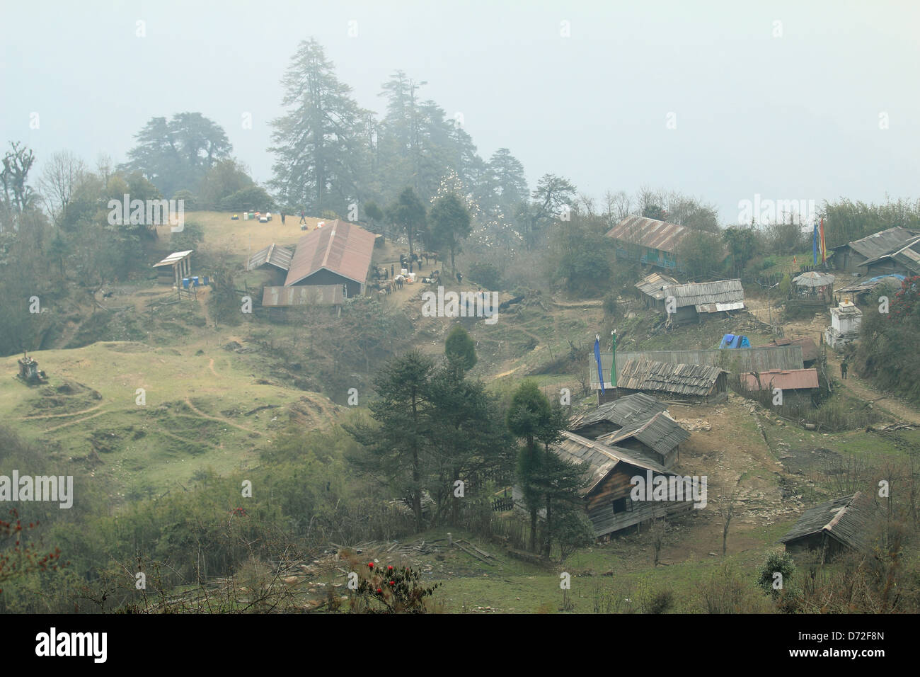 The Village of Indian descent living in the mountains of Nepal National Kanchenjunga. Stock Photo