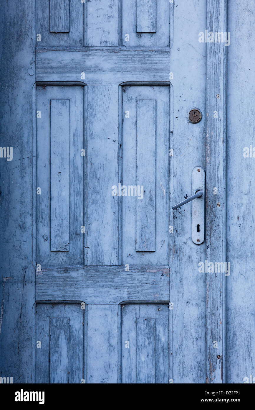 fragment of blue old closed door Stock Photo