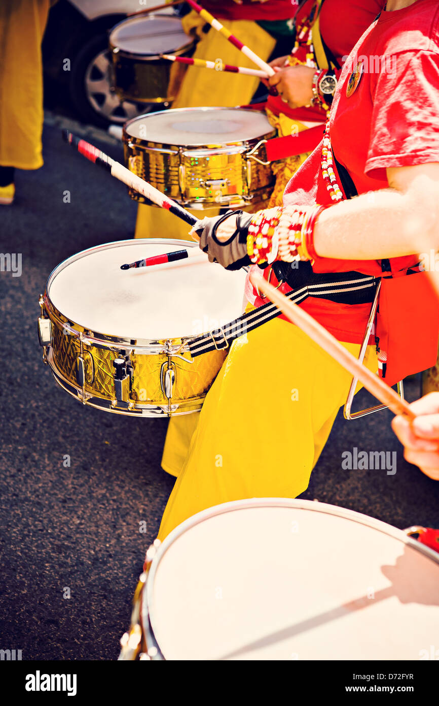 A Drums band on the street. Scenes of Samba Festival in Coburg, Germany Stock Photo