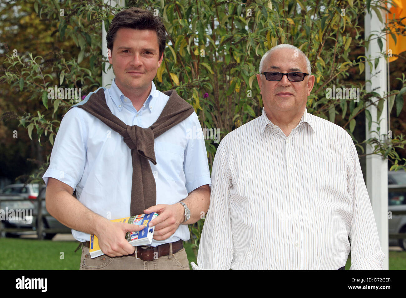 Iffezheim, Germany, Heiko Volz (left) with father Helmut, owner of the horse racing horse Danedream Stock Photo