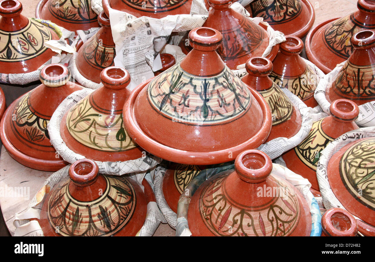Tagines for sale in a market in Morocco Stock Photo Alamy