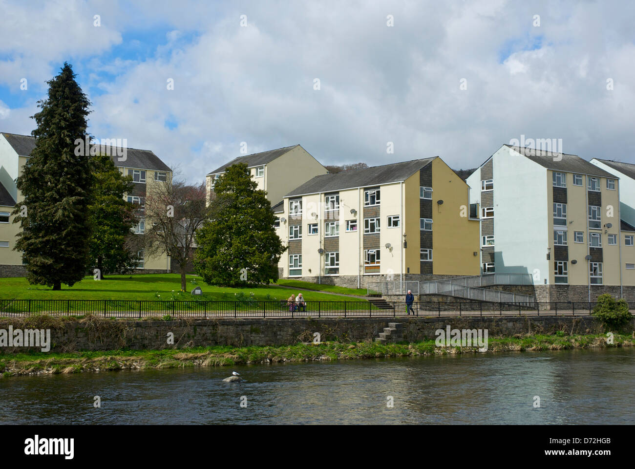 River Kent and riverside apartments, Kendal, Cumbria, England UK Stock