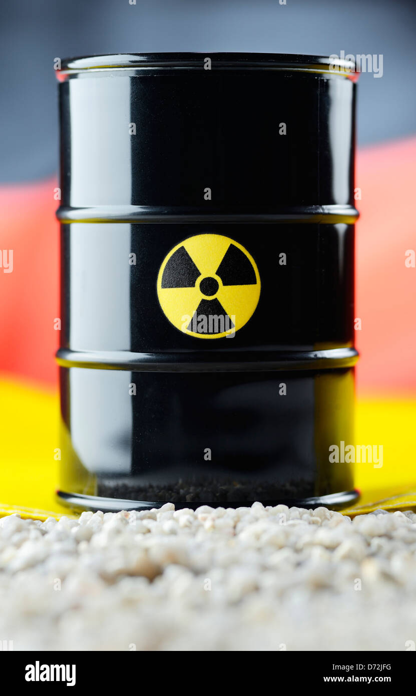 Nuclear waste barrel before a Germany flag Stock Photo - Alamy