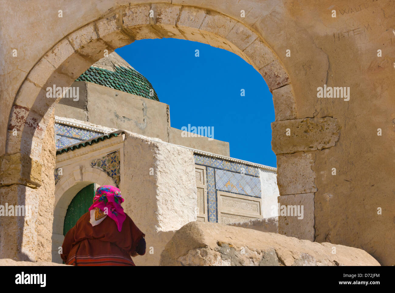 Woman in fortified village of Takrouna, Tunisia Stock Photo
