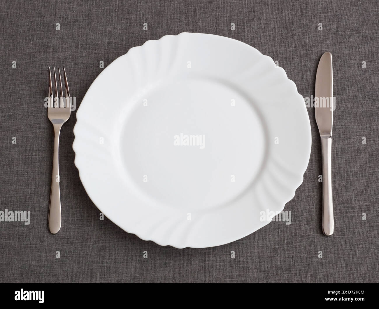 Set of utensil for dinner plate, fork and knife Stock Photo Alamy