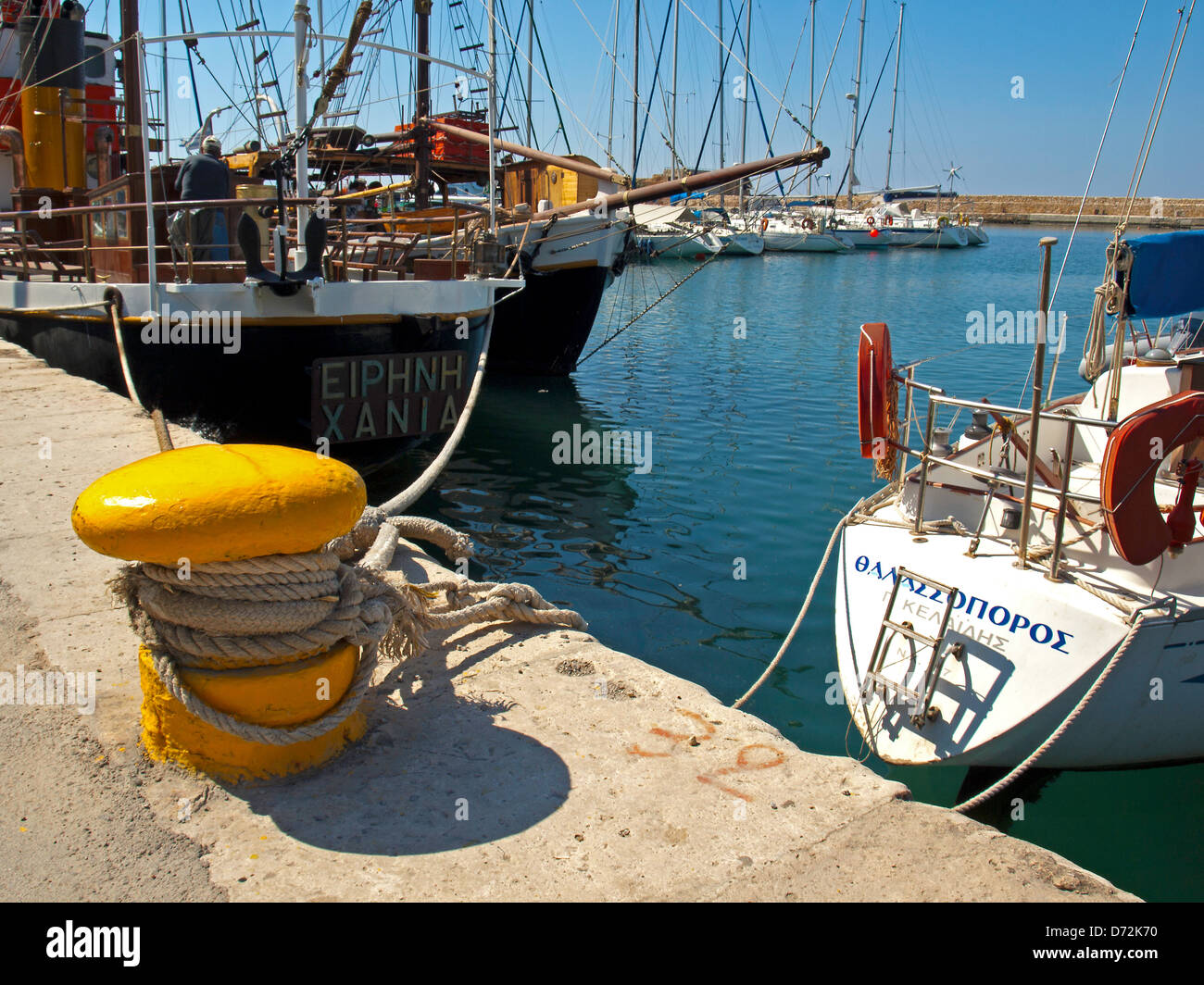 Capstan at Chania harbour Stock Photo