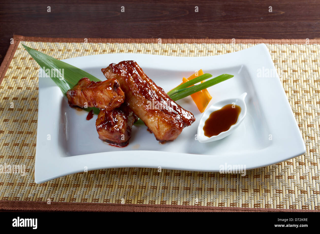 chinese cuisine .roasted pork ribs in a plate Stock Photo