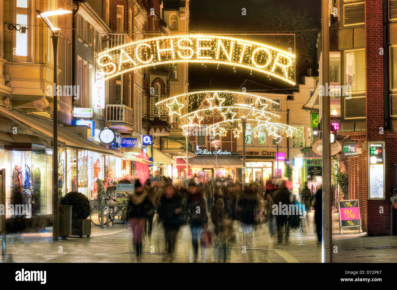 Christmas lighting in the Saxon's gate in mountain village, Hamburg, Germany, Europe Stock Photo