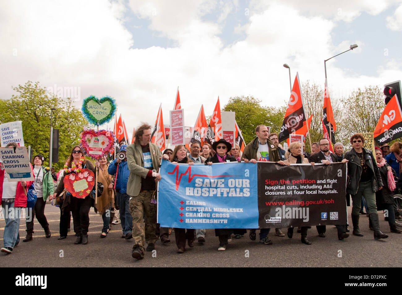 London, UK. 27th April 2013. Protesters marching from Acton Park to Ealing Common to hold a rally against the closure of vital services at Ealing Hospital, such as the A&E and Maternity wing. Credit: Pete Maclaine/Alamy Live News Stock Photo