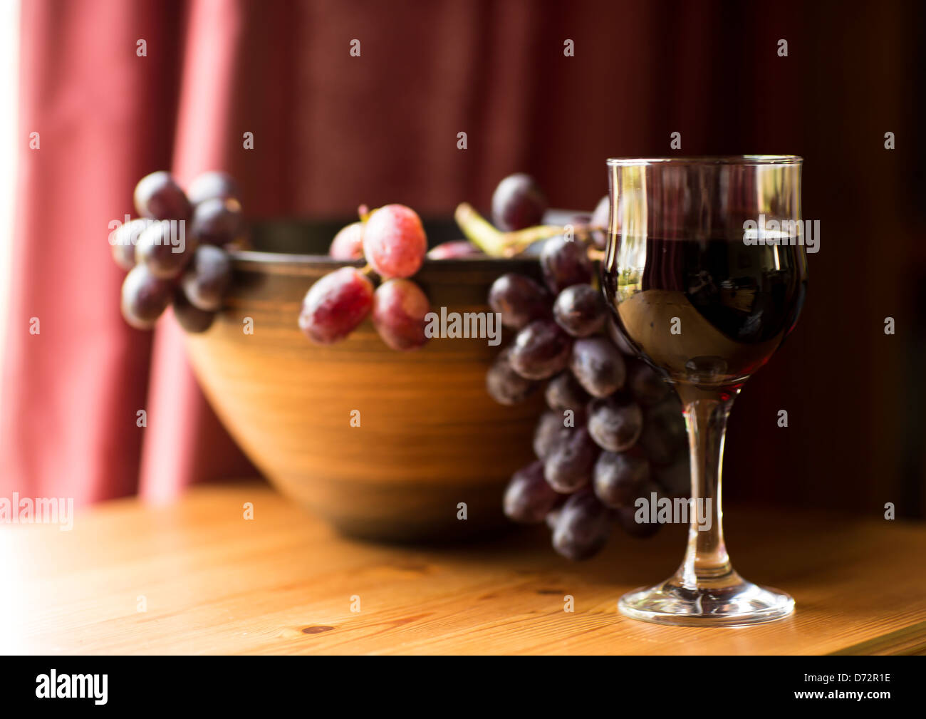 Red Wine Black Grapes Stock Photo