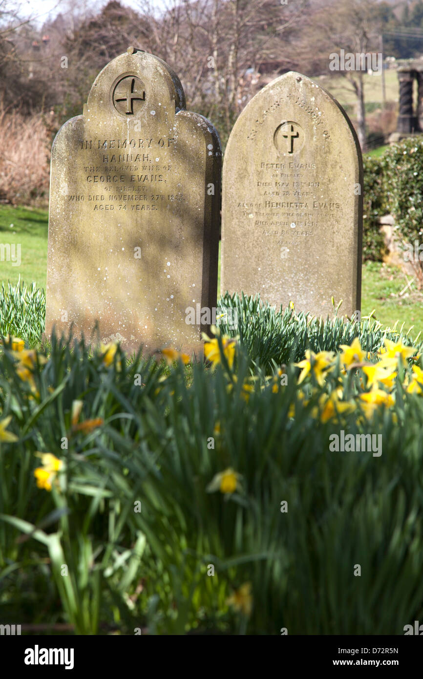 Gravestones in a church yard in the U.K. Stock Photo