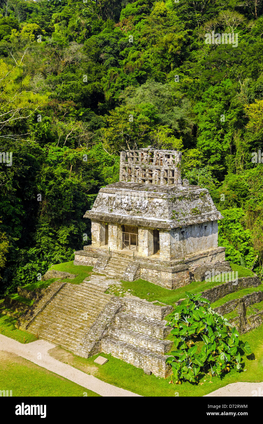 Temple of the Sun at the Mayan ruins of Palenque in Mexico Stock Photo
