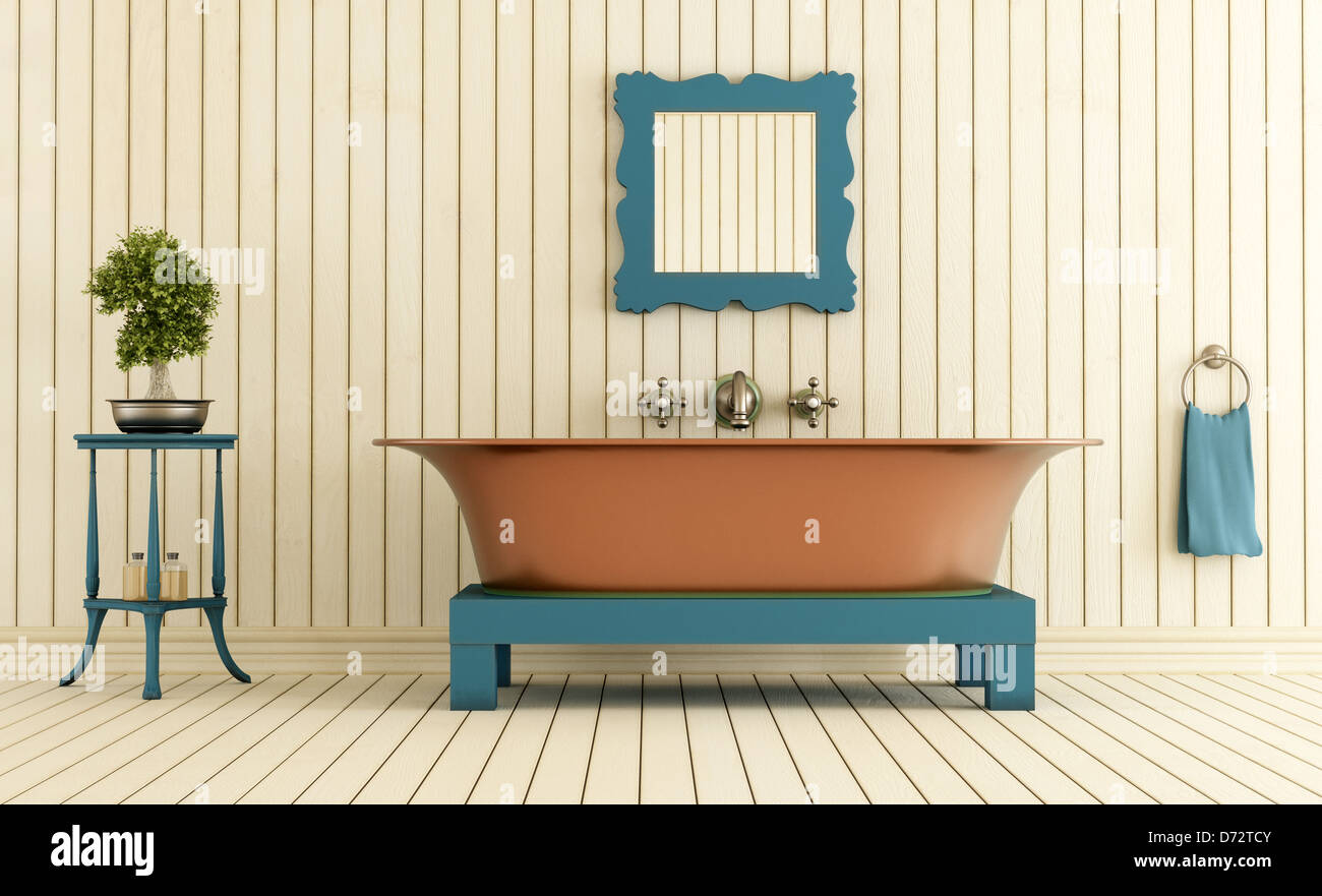 Vintage bathroom with copper bathtub rendering Stock Photo Alamy