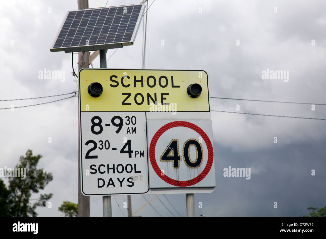 school zone warning sign,sydney,australia Stock Photo