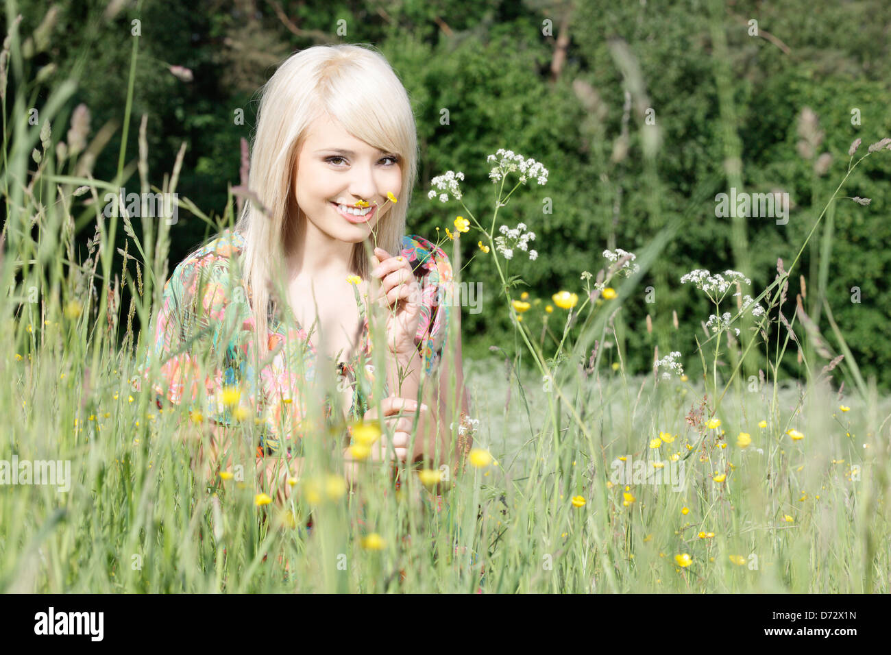 Woman Rabbit Meadow Woman in the meadow Stock Photo - Alamy