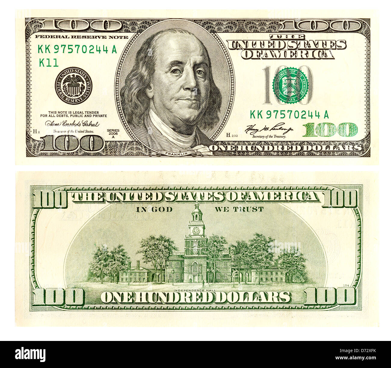 One hundred dollars front and back Stock Photo