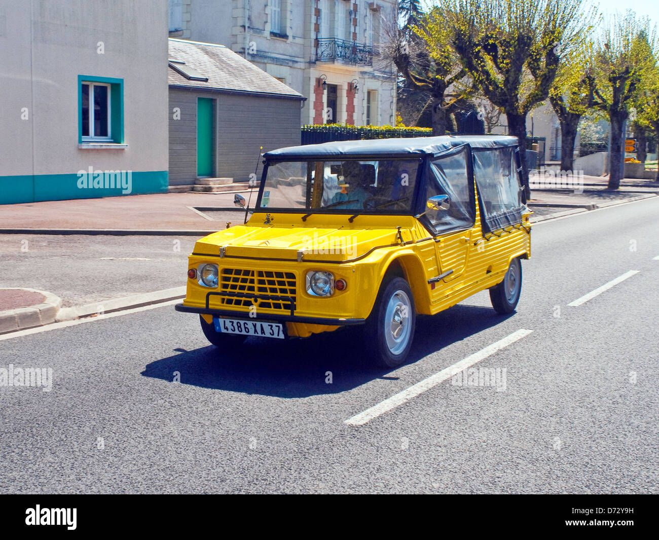 Bright yellow Citroen Méhari buggy car - France. Stock Photo