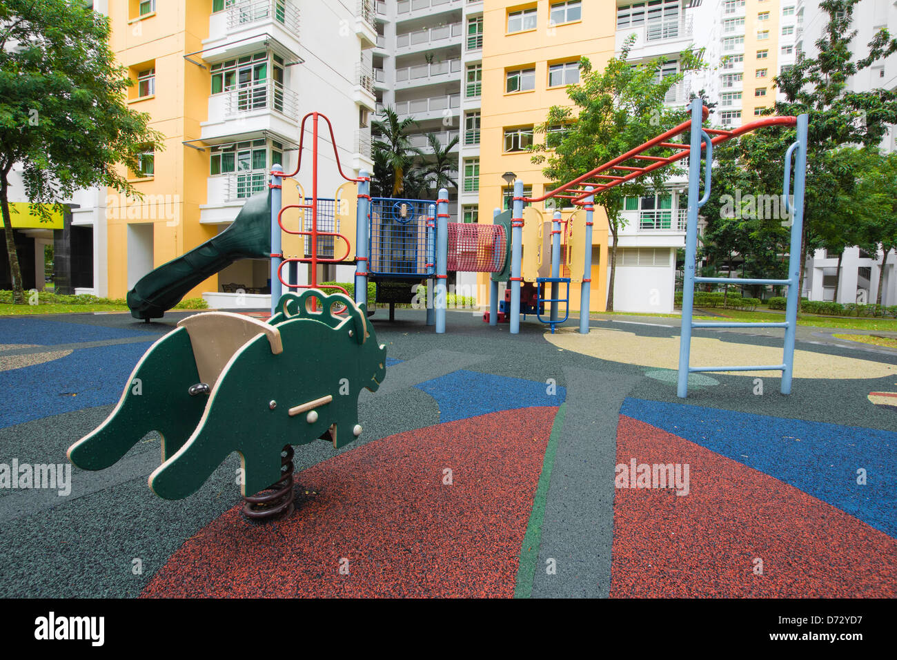 Singapore Public Housing Apartments Childrens Playground in Punggol District Stock Photo