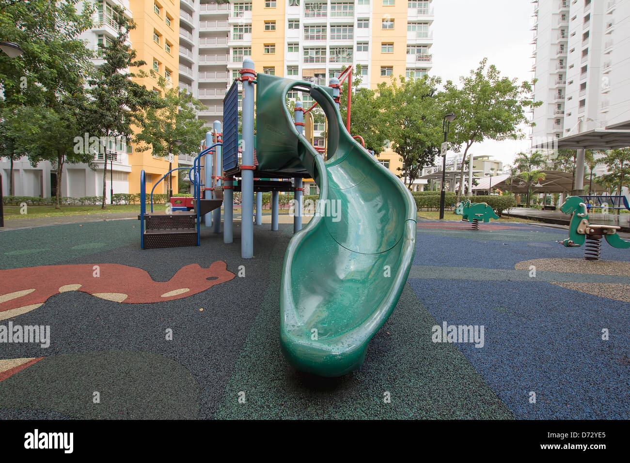 Singapore Public Housing Apartments Slide at Children Playground in Punggol District Stock Photo