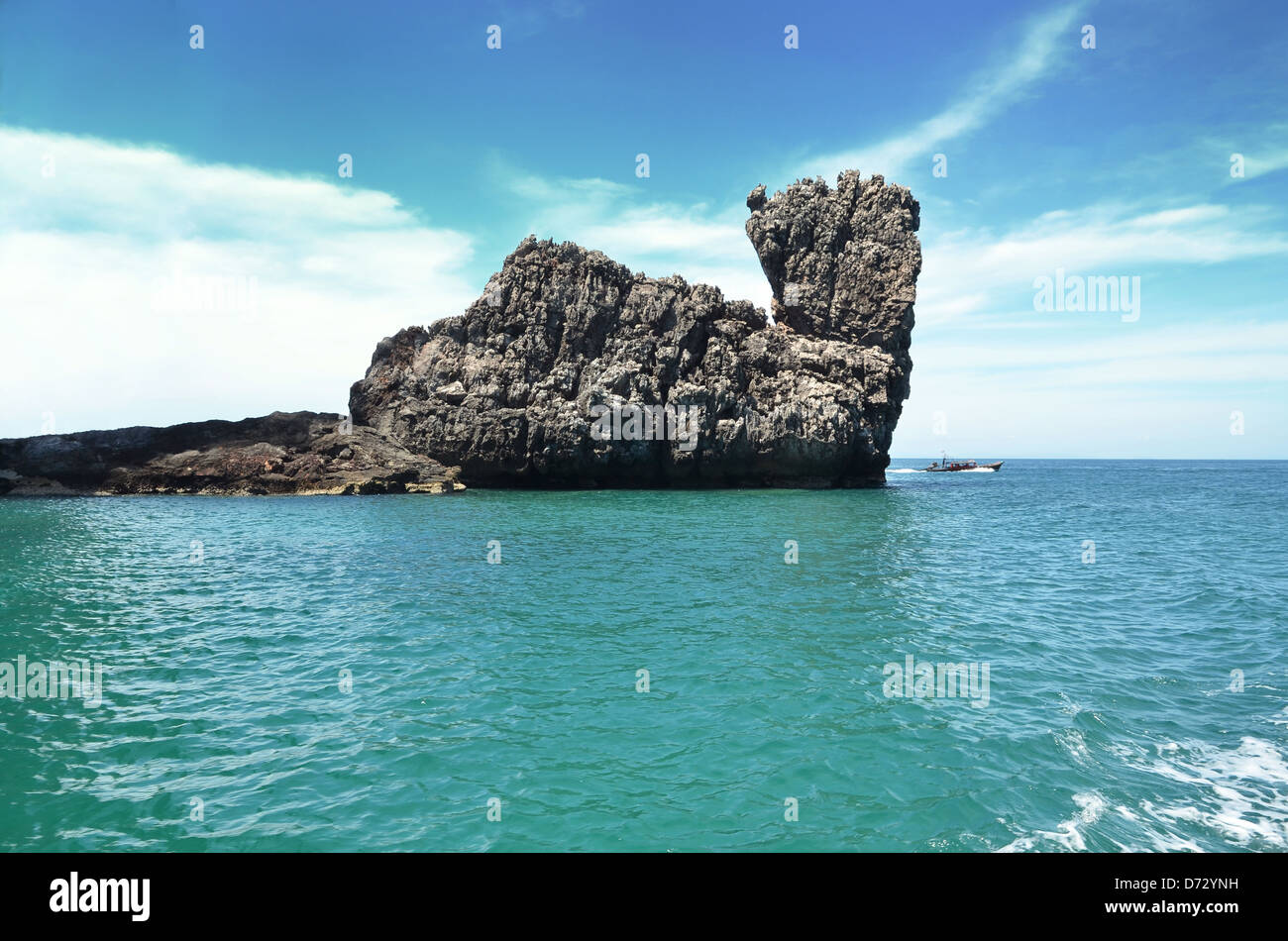 Panoramic tropical beach with rocks Stock Photo - Alamy