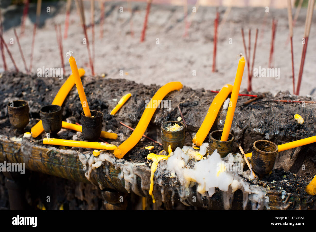 Candles and aroma incense sticks for religion offering ceremony in