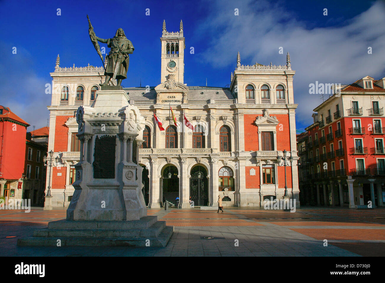 Detail of the town of Valladolid, Spain, Church and Plaza Mayor. Stock Photo