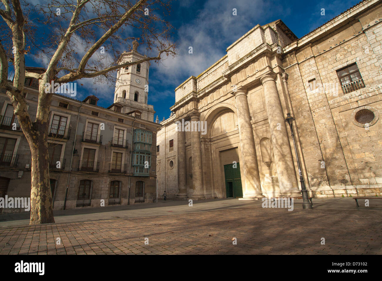 Detail of the town of Valladolid, Spain, Church and Plaza Mayor. Stock Photo