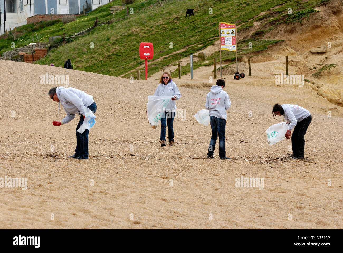 People litter picking the beach in west bay Dorset for THE GREAT DORSET