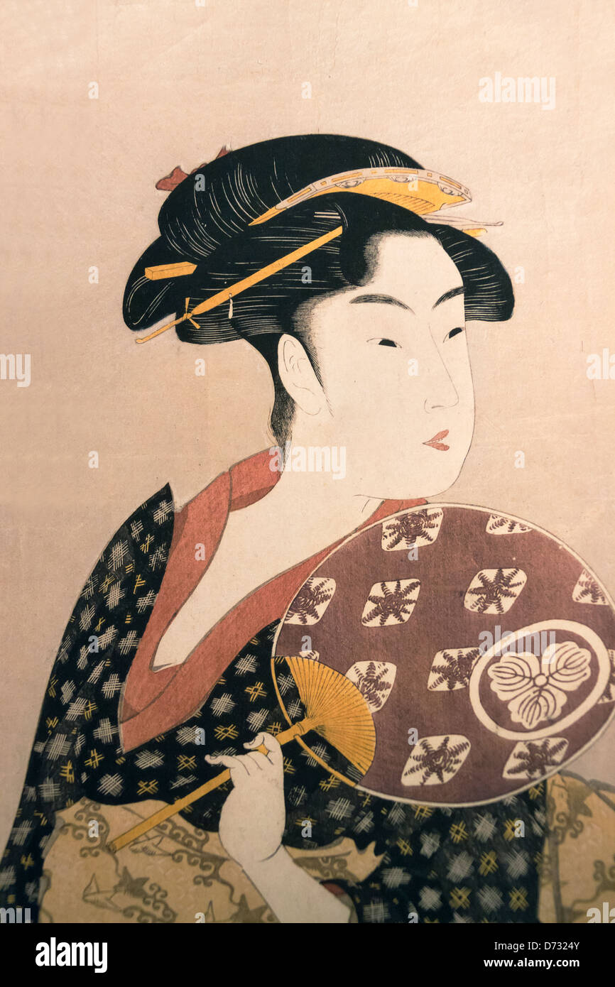 Ukiyo-e wood block prints depicting traditional Japanese lady, Tokyo, Japan Stock Photo