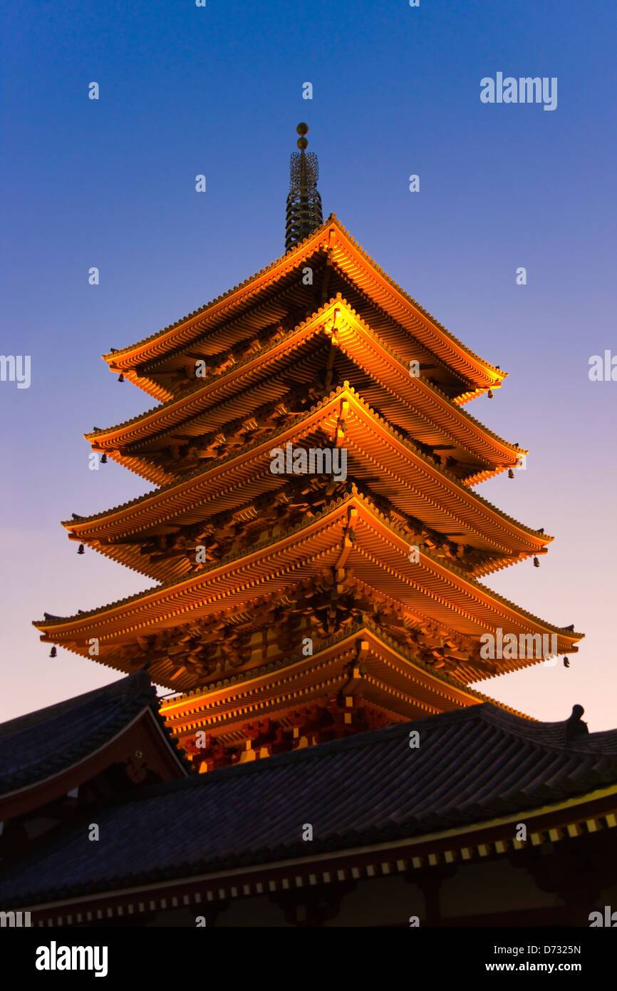 Night view of Asakusa Kannon Temple (Senso-ji Temple) Pagoda, Tokyo, Japan Stock Photo