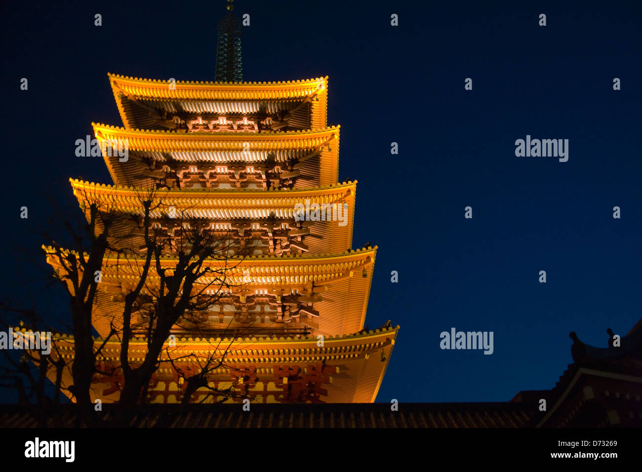 Night view of Asakusa Kannon Temple (Senso-ji Temple) Pagoda, Tokyo, Japan Stock Photo
