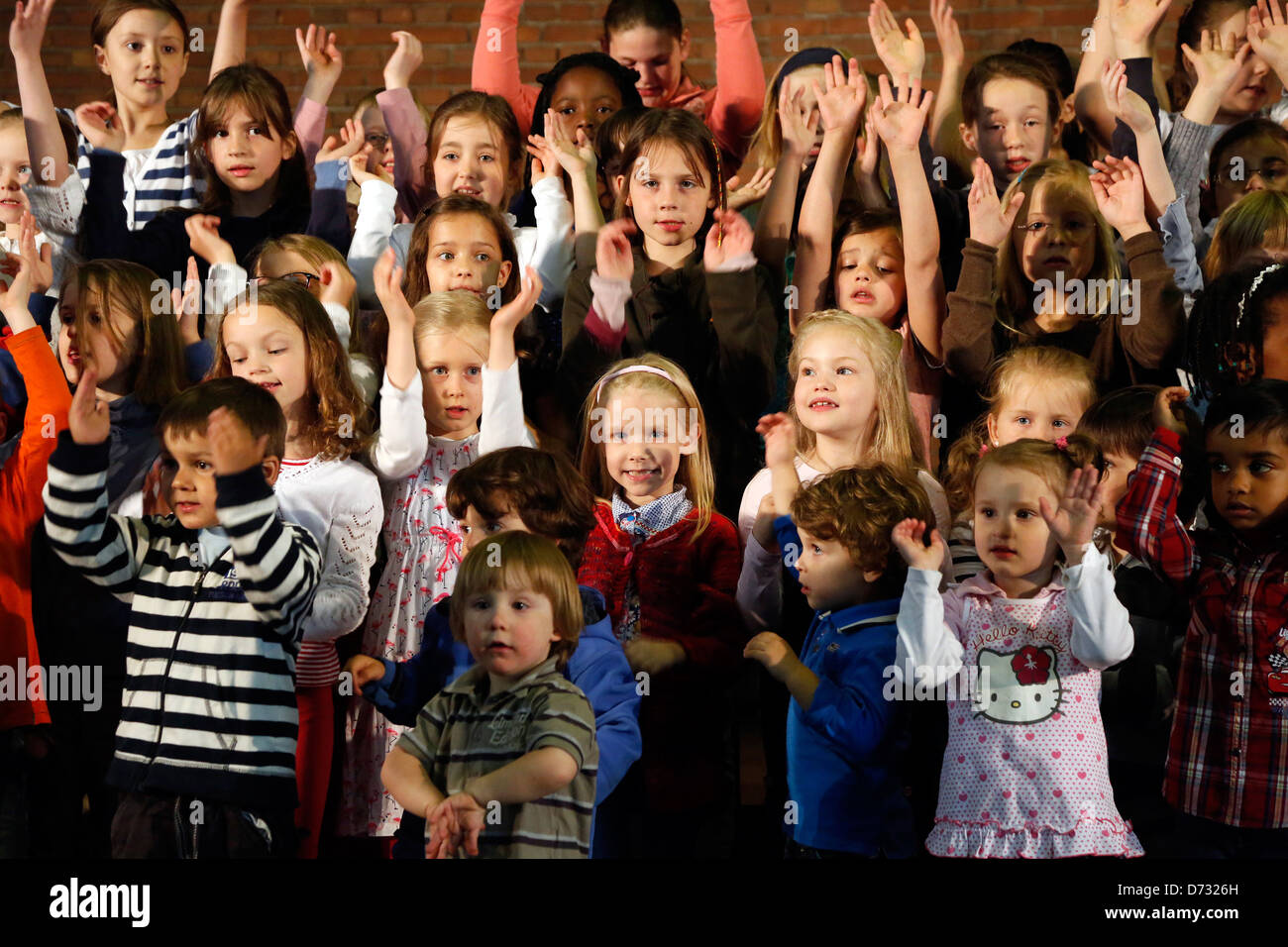 Bochum, Germany, SING DAY OF SONG, school children because of the Brink-school sing at Christ Church Stock Photo
