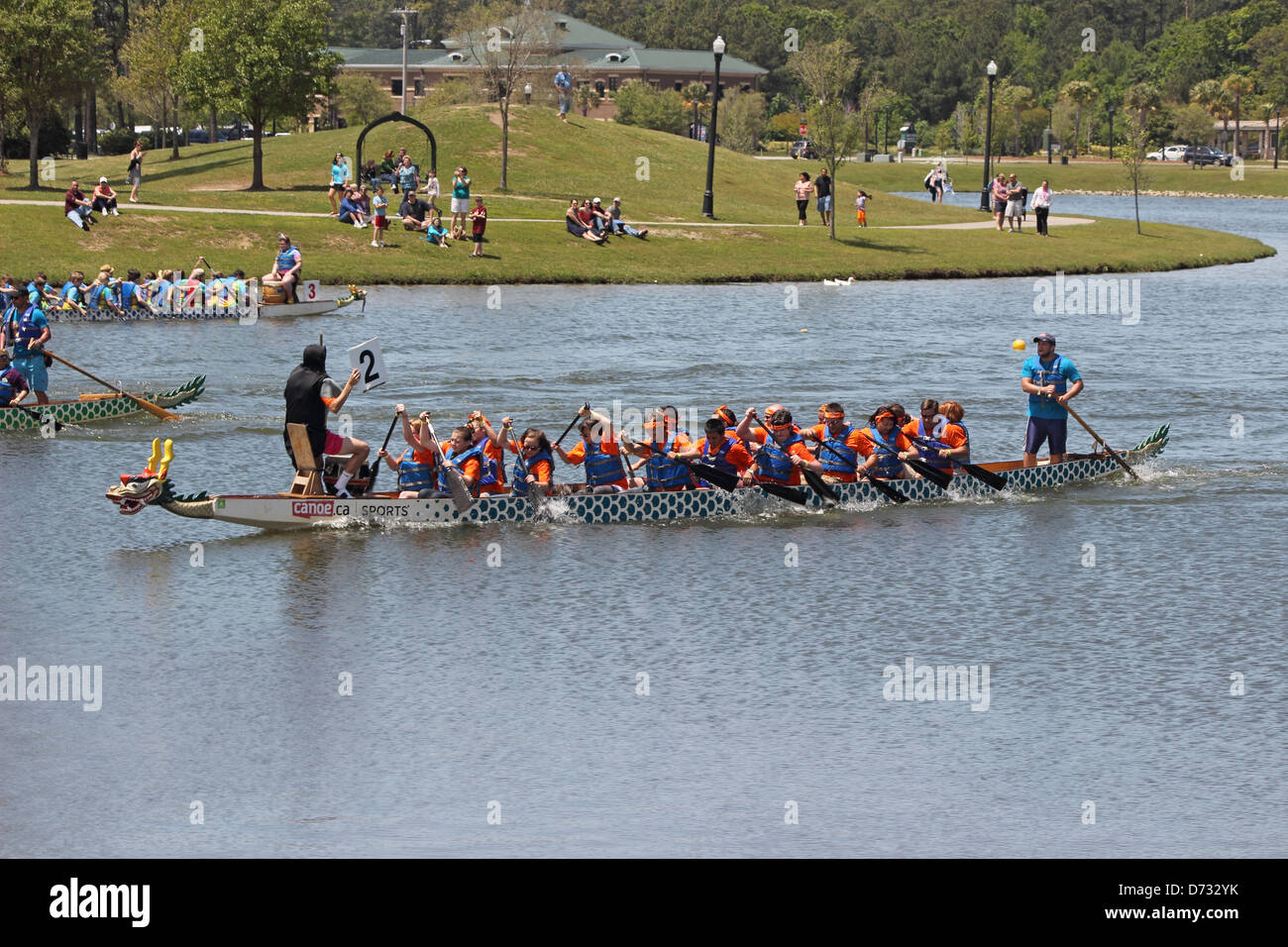 Teams race at the Ground Zero Dragon Boat Races in Myrtle Beach, SC USA