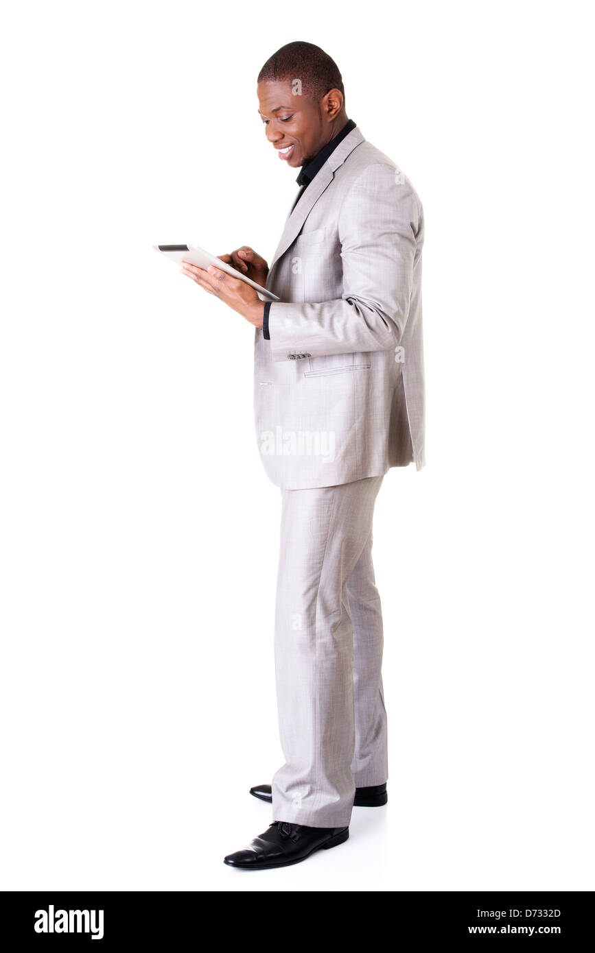 Handsome businessman with tablet , isolated on white Stock Photo - Alamy