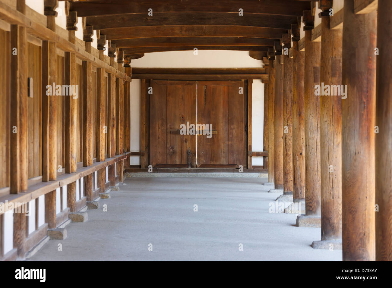 Wooden pillars, Horyuji Temple, Nara, Japan Stock Photo