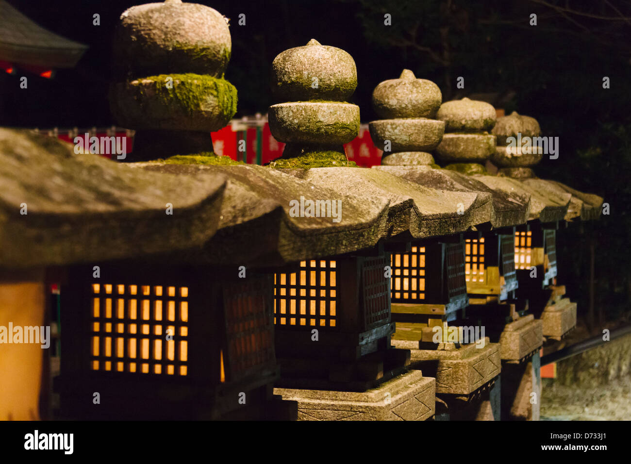 Stone lanterns at Lantern Festival, Kasuga Taisha Shrine, Nara, Japan Stock Photo