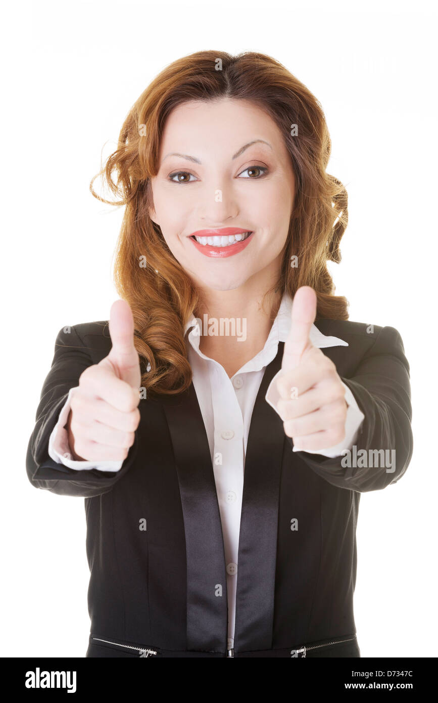 Happy smiling business woman with thumbs up, ok gesture Stock Photo - Alamy