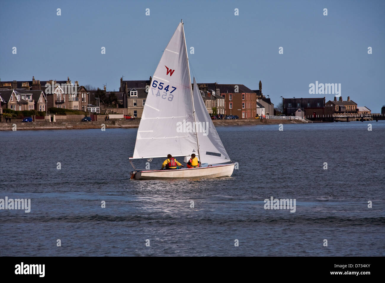 'Yacht W-6547' from the Royal Tay Yacht Club sailing out of Broughty Ferry Bay during a training session near Dundee,UK Stock Photo