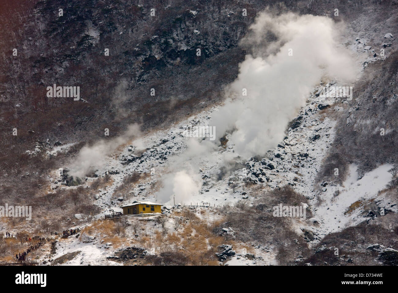 Thermal heat from underground in the mountain, Hakone, Kanagawa Prefecture, Japan Stock Photo