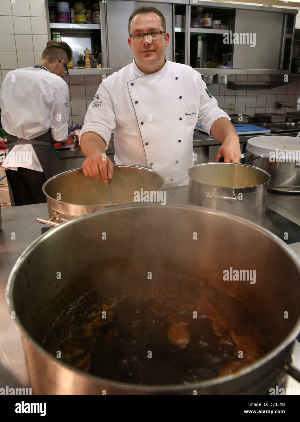 German chef Ronny Siewert stands in his kitchen in the Grand Hotel in  Heiligendamm, Germany, 17 April 2013. Siewert will be named as the best  cook in Mecklenburg-Western Pomerania at the gala