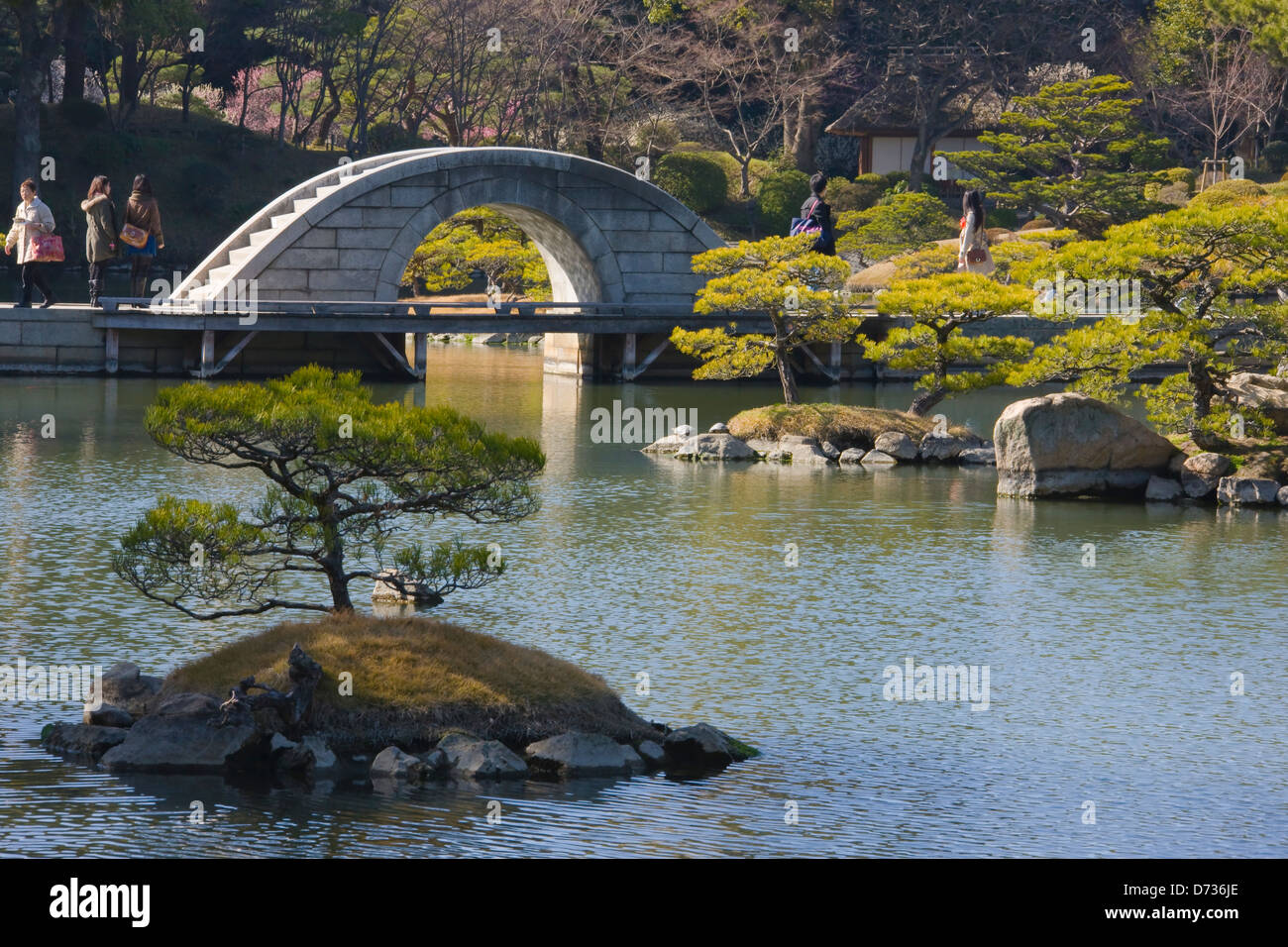 Bridge in Shukkeien Garden (a mininature garden), Hiroshima, Japan Stock Photo