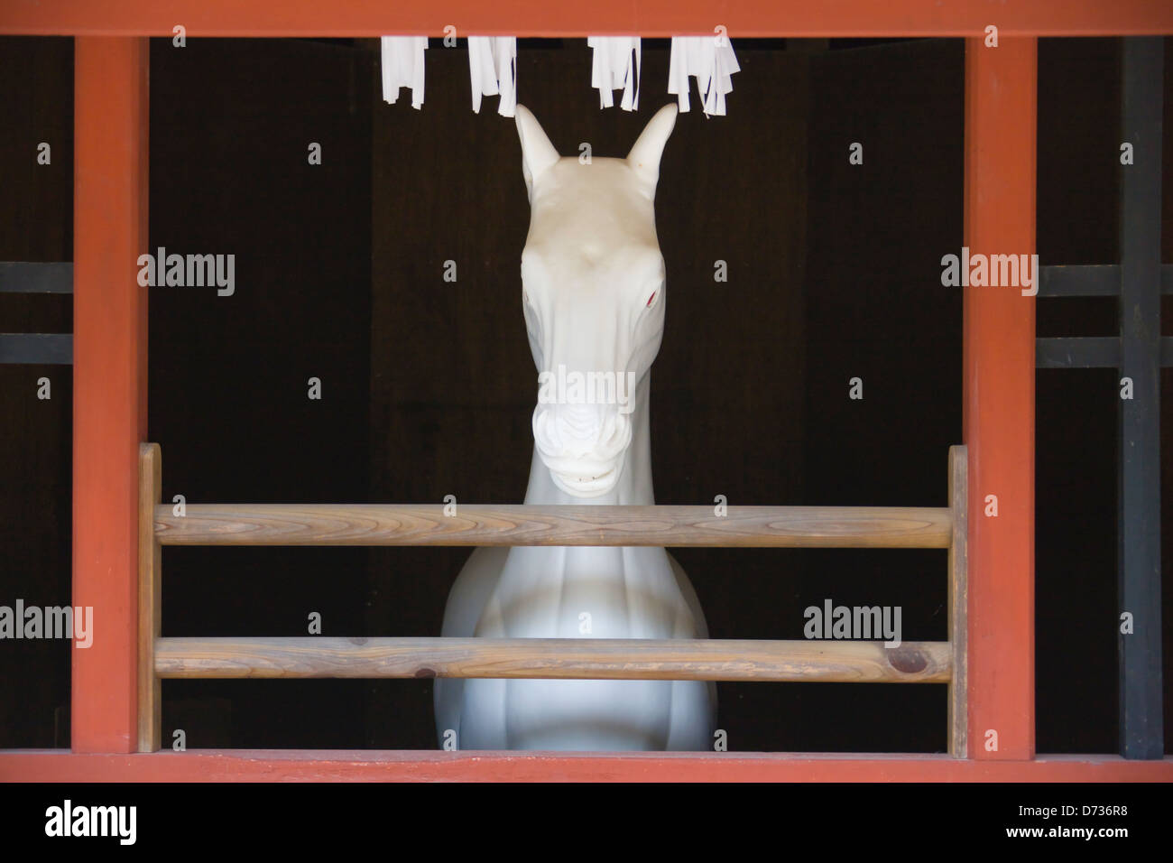 Horse statue in Itsukushima Jinja Shrine, Miyajima, Japan Stock Photo