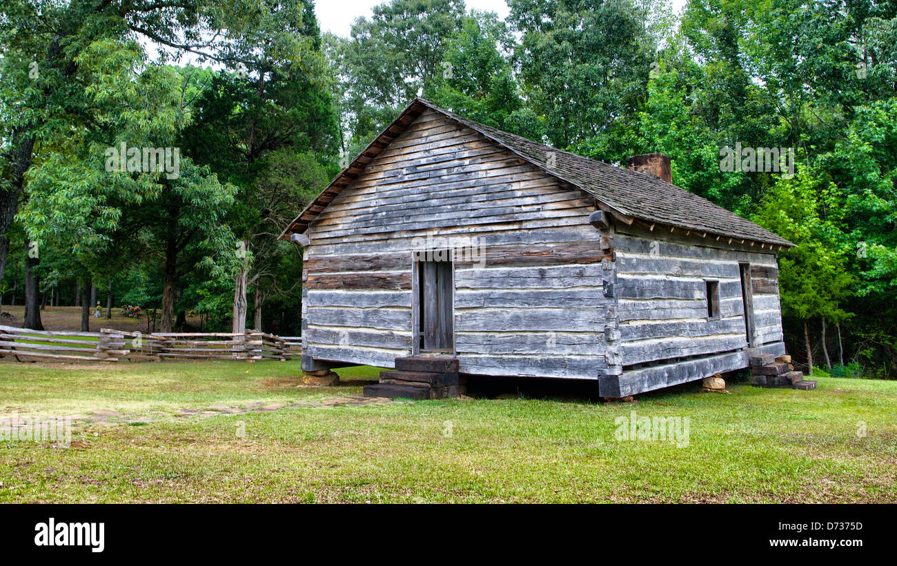Aging log church sits on the Shiloh Battlefield in Tennessee as it did in Civil War days. Stock Photo