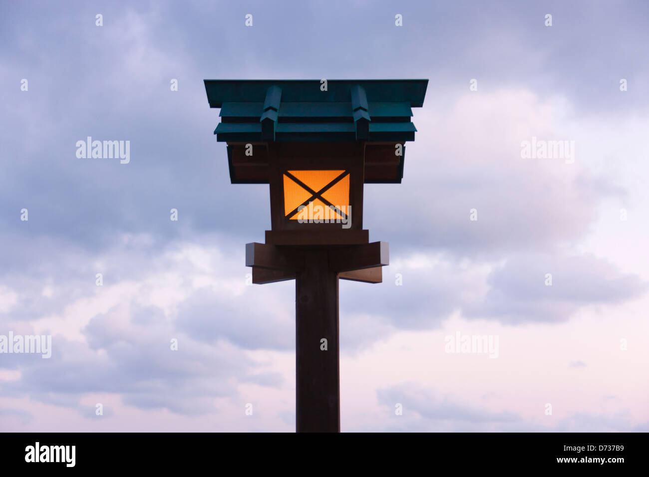 Sunset view of stone lantern, Mie Prefecture, Japan Stock Photo
