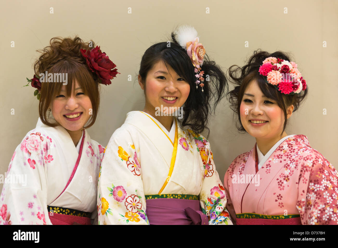 Girl in Kimono, traditional Japanese dress, Japan Stock Photo